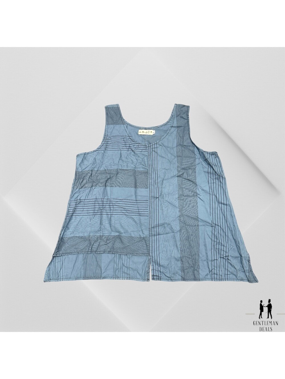 Bodil Tank Top Shirt 100%  Cotton Asymmetrical Striped Blue Tunic Sz L